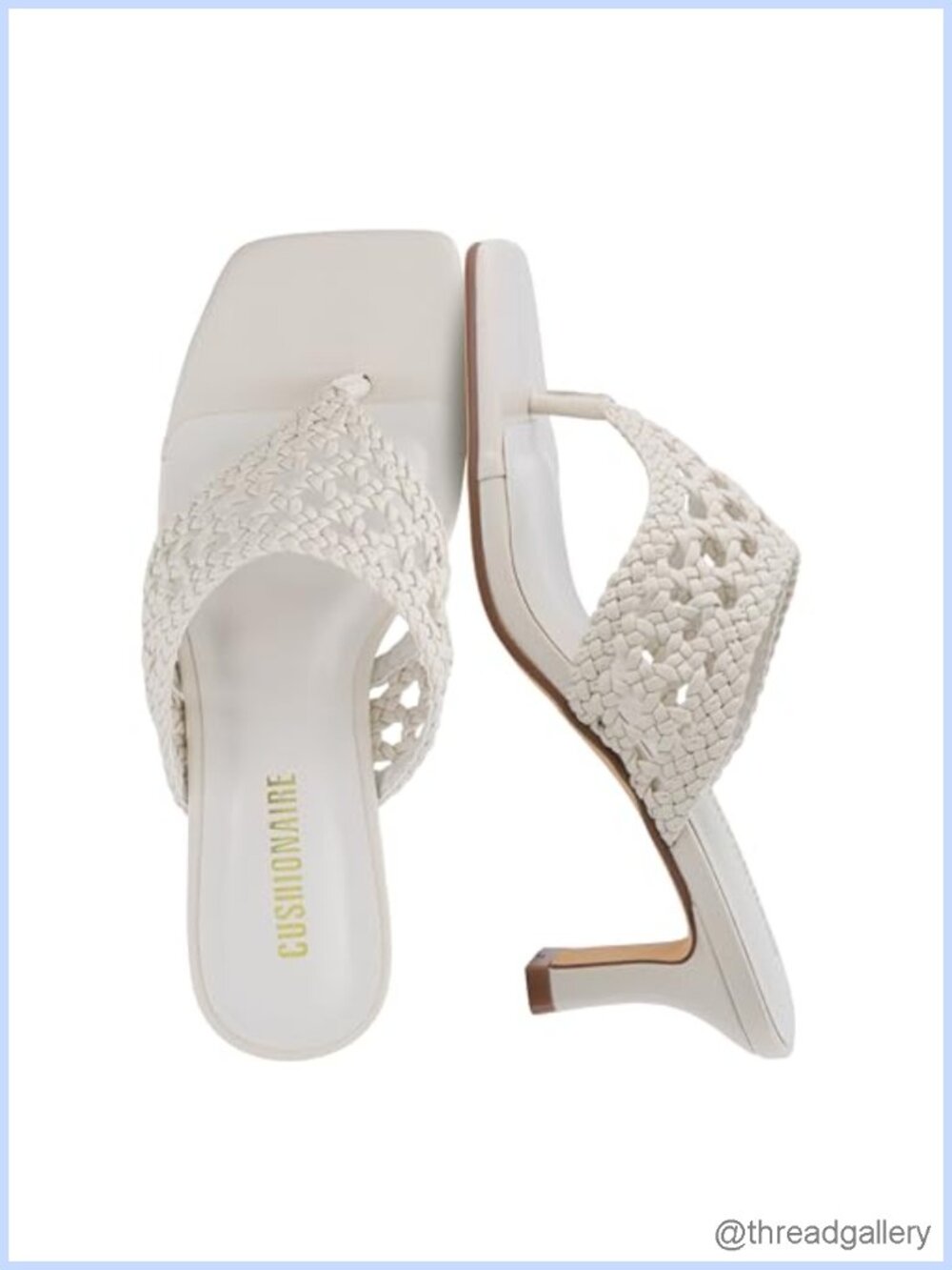 Kitten Heel Thong Sandals Square Toe Woven Braided Slip On Mule Style